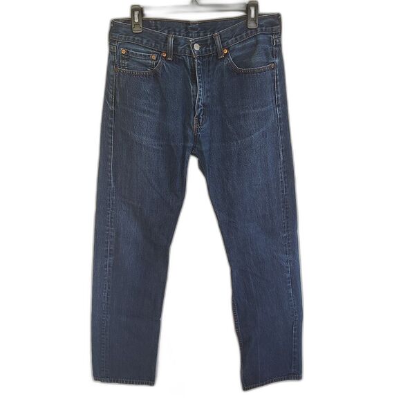 Men's Levi's 505 Regular Fit Straight Leg Jeans - 33 x 34 - Classic Blue Denim - Picture 1 of 10